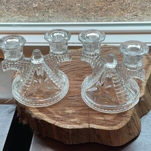 Vintage 1930s Federal Glass Wigwam Double Candleholders set 2